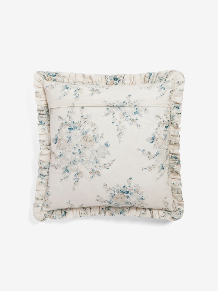 Shabby Chic by Rachel Ashwell® Rose Blossom Teal on Grain Cotton/Linen Mix Ruffle Cushion - Image 5 of 5