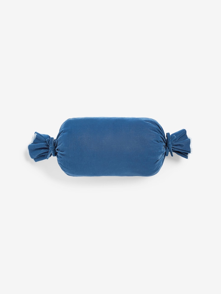 Shabby Chic by Rachel Ashwell® Navy Blue Velvet Ruffle Jewel Bolster Cushion - Image 2 of 4