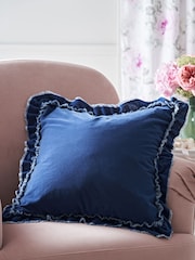 Shabby Chic by Rachel Ashwell® Navy Blue Velvet Ruffle Square Jewel Cushion - Image 1 of 4