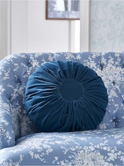 Shabby Chic by Rachel Ashwell® Navy Blue Velvet Ruffle Jewel Round Cushion - Image 1 of 4