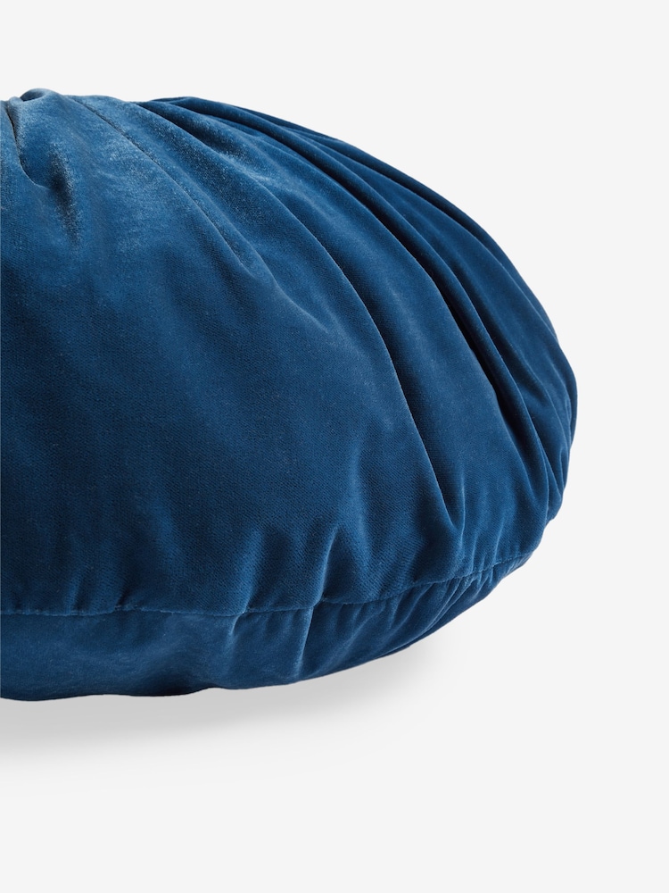 Shabby Chic by Rachel Ashwell® Navy Blue Velvet Ruffle Jewel Round Cushion - Image 4 of 4