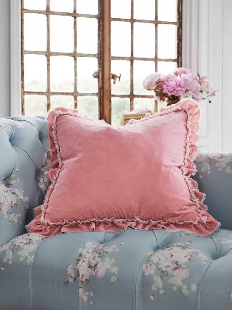 Shabby Chic by Rachel Ashwell® Pink Velvet Ruffle Square Jewel Cushion - Image 1 of 5