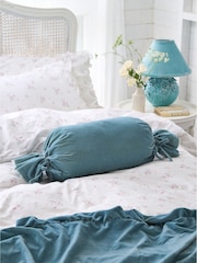 Shabby Chic by Rachel Ashwell® Aqua Blue Velvet Ruffle Jewel Bolster Cushion - Image 1 of 4