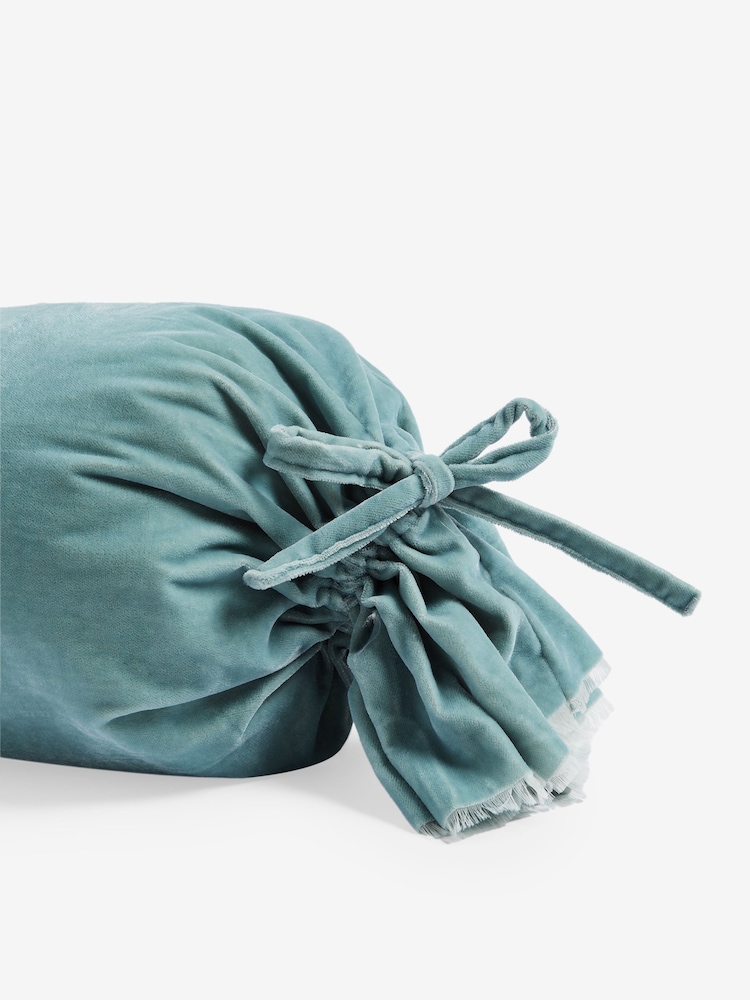 Shabby Chic by Rachel Ashwell® Aqua Blue Velvet Ruffle Jewel Bolster Cushion - Image 2 of 4