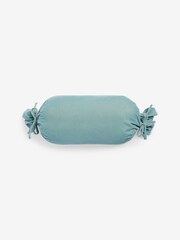 Shabby Chic by Rachel Ashwell® Aqua Blue Velvet Ruffle Jewel Bolster Cushion - Image 4 of 4