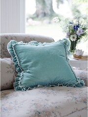 Shabby Chic by Rachel Ashwell® Aqua Blue Velvet Ruffle Square Jewel Cushion - Image 1 of 4
