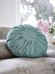 Shabby Chic by Rachel Ashwell® Aqua Blue Velvet Ruffle Jewel Round Cushion - Image 1 of 4