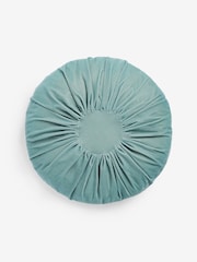 Shabby Chic by Rachel Ashwell® Aqua Blue Velvet Ruffle Jewel Round Cushion - Image 2 of 4