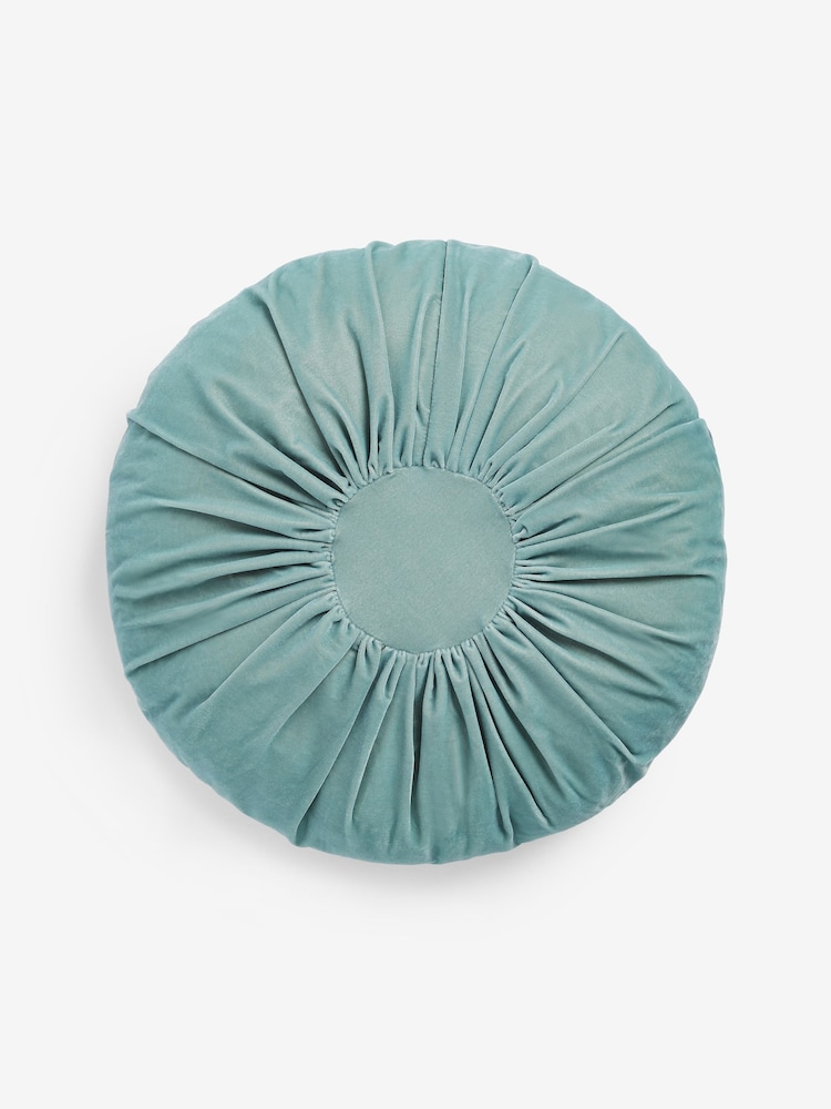 Shabby Chic by Rachel Ashwell® Aqua Blue Velvet Ruffle Jewel Round Cushion - Image 2 of 4