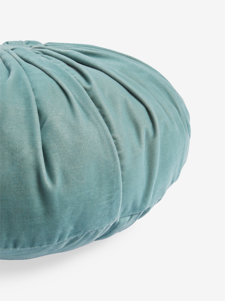 Shabby Chic by Rachel Ashwell® Aqua Blue Velvet Ruffle Jewel Round Cushion - Image 4 of 4