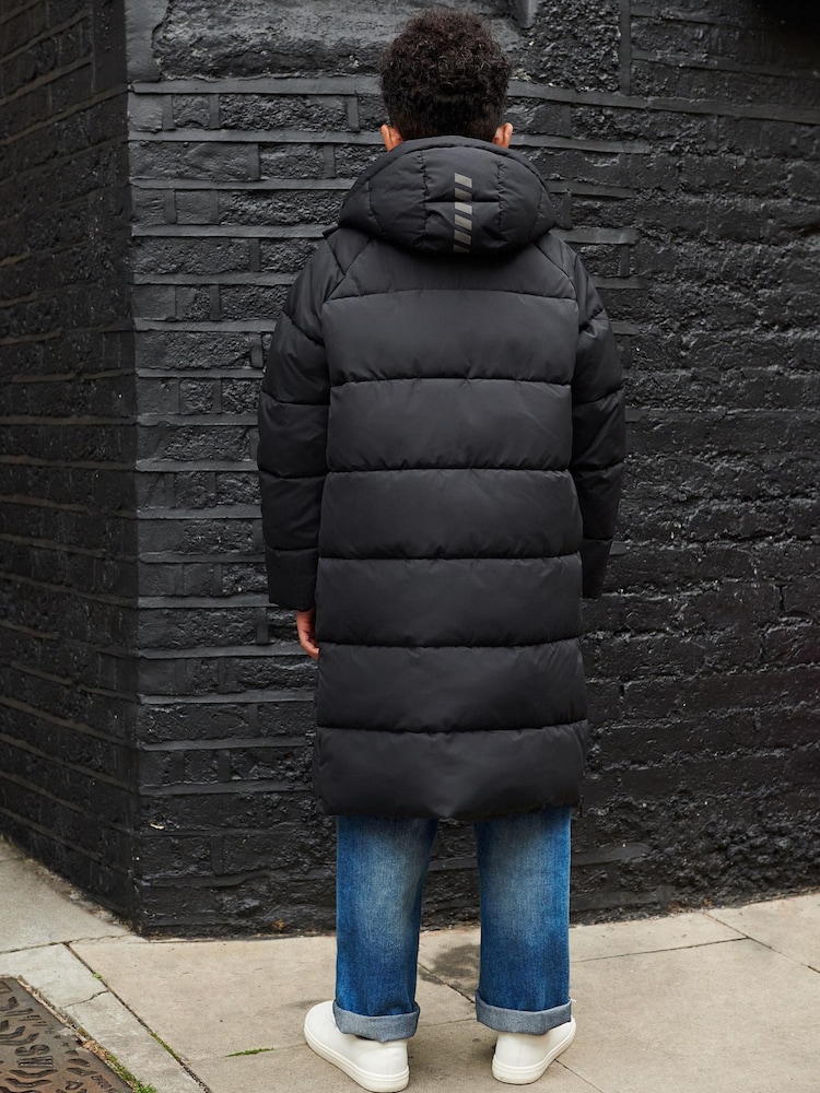 Black Extra Longline Puffer Coat (3-16yrs) - Image 2 of 4