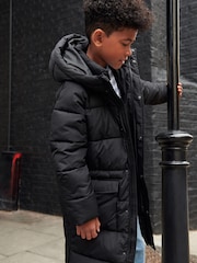 Black Extra Longline Puffer Coat (3-16yrs) - Image 3 of 4