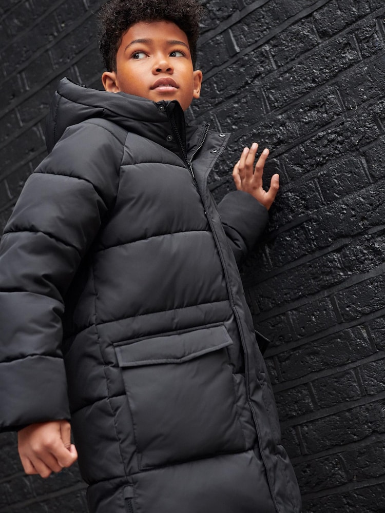 Black Extra Longline Puffer Coat (3-16yrs) - Image 4 of 4