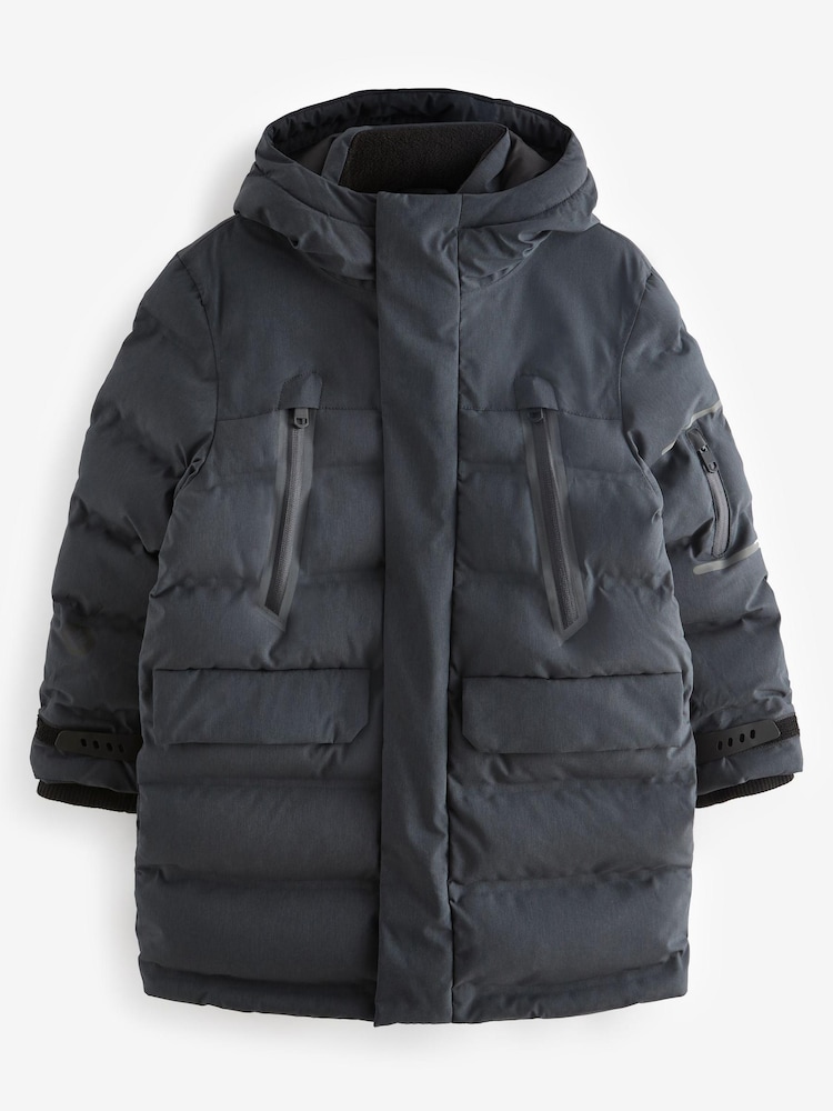 Dark Grey Waterproof Longline Padded Coat (3-16yrs) - Image 1 of 6
