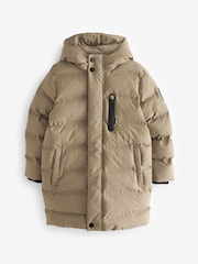 Neutral Stone Fleece Lined Longline Puffer Coat (3-17yrs) - Image 1 of 6