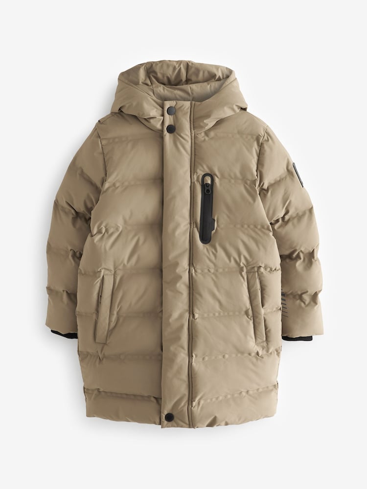 Neutral Stone Fleece Lined Longline Puffer Coat (3-17yrs) - Image 1 of 6