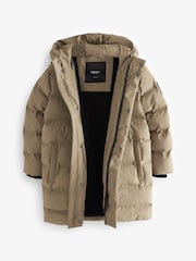 Neutral Stone Fleece Lined Longline Puffer Coat (3-17yrs) - Image 2 of 6