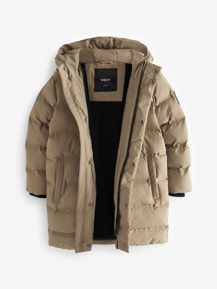 Neutral Stone Fleece Lined Longline Puffer Coat (3-17yrs) - Image 2 of 6