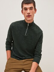 Green Regular Marl Zip Neck Jumper - Image 1 of 7