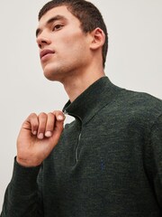 Green Regular Marl Zip Neck Jumper - Image 4 of 7