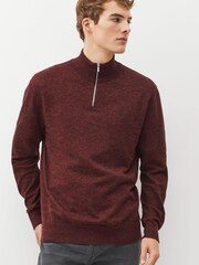 Burgundy Red Regular Marl Zip Neck Jumper - Image 2 of 6
