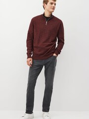 Burgundy Red Regular Marl Zip Neck Jumper - Image 4 of 6