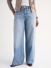 Abercrombie & Fitch Blue Clean Curvy High Rise Wide Leg Denim Jeans - Image 1 of 8