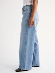 Abercrombie & Fitch Blue Clean Curvy High Rise Wide Leg Denim Jeans - Image 4 of 8