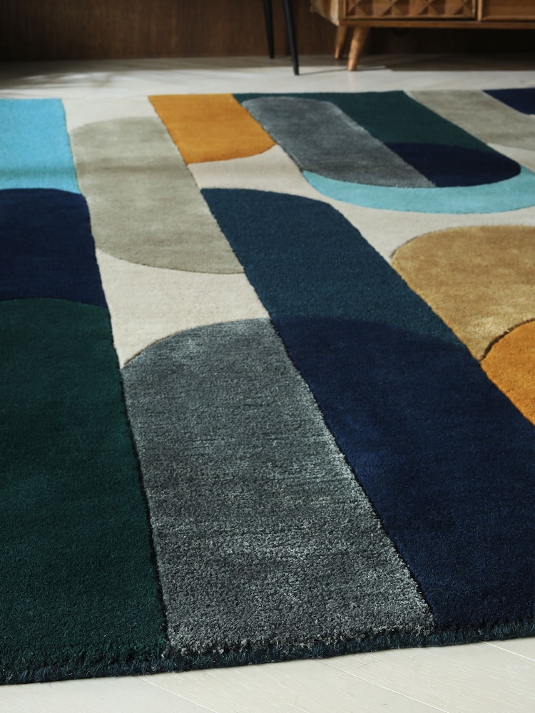 Navy Blue Retro Shapes Rug - Image 2 of 5