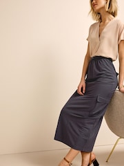 Charcoal Grey Cargo Drawstring Waist Midi Skirt - Image 2 of 6