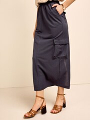 Charcoal Grey Cargo Drawstring Waist Midi Skirt - Image 3 of 6