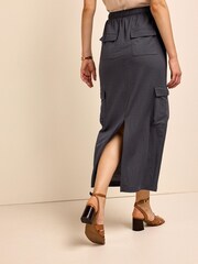 Charcoal Grey Cargo Drawstring Waist Midi Skirt - Image 4 of 6