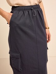 Charcoal Grey Cargo Drawstring Waist Midi Skirt - Image 5 of 6