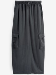 Charcoal Grey Cargo Drawstring Waist Midi Skirt - Image 6 of 6