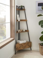 Dark Bronx Ladder Chevron Oak Effect Storage Corner Shelf - Image 1 of 7