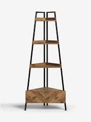 Dark Bronx Ladder Chevron Oak Effect Storage Corner Shelf - Image 2 of 7