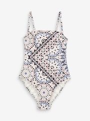 Mint Velvet Pink Tile Print Tummy Control Bandeau Swimsuit - Image 1 of 1