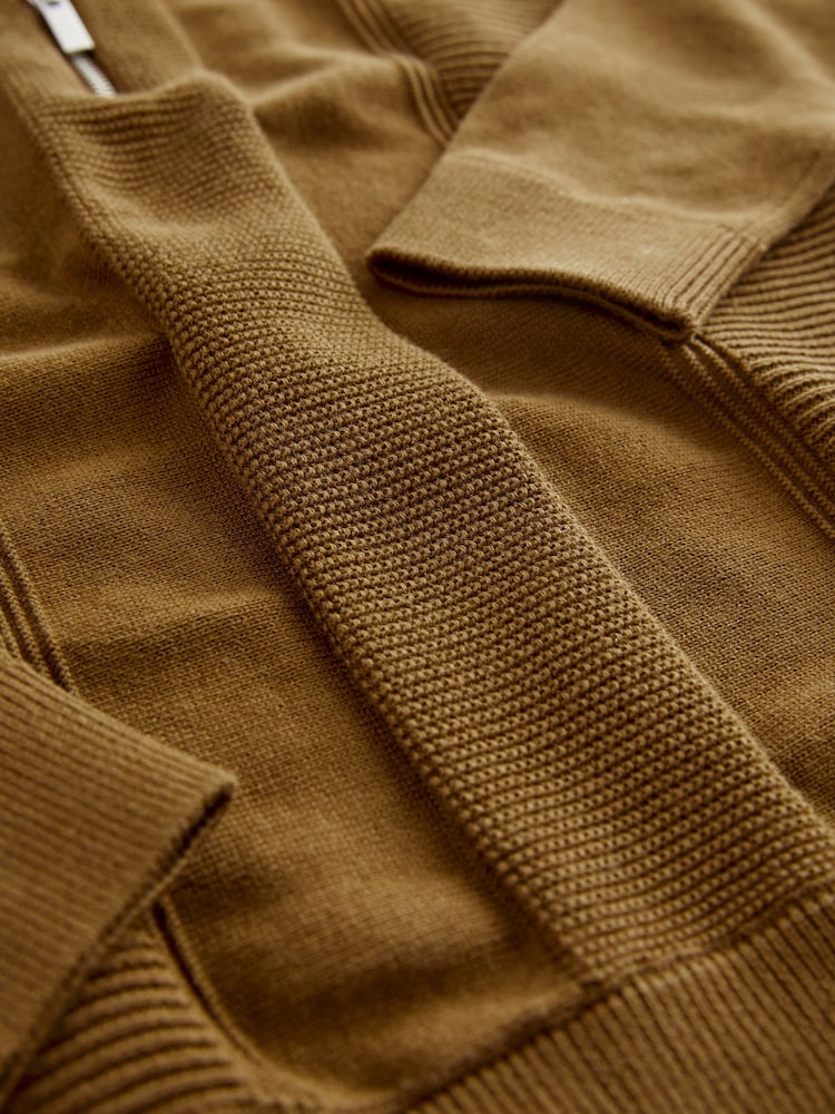 Brown Textured Knit Zip Neck Long Sleeve Polo Shirt (3-16yrs) - Image 3 of 3
