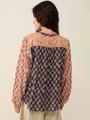 East Grey Loran Patch Print Floral Crinkle Cotton Pintuck Top - Image 2 of 3