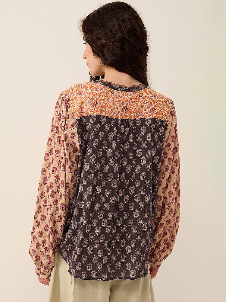 East Grey Loran Patch Print Floral Crinkle Cotton Pintuck Top - Image 2 of 3 East Grey Loran Patch Print Floral Crinkle Cotton Pintuck Top - Image 2 of 3