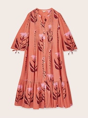 Vestido a media pierna con estampado floral botánico de algodón seersucker con pinzas East Maisie - Imagen 6 de 6
