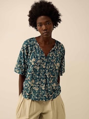 East Rohini Floral Printed Bubble Raglan Sleeve Neck Tie Top - Imagen 1 de 2