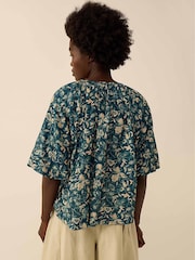 East Rohini Floral Printed Bubble Raglan Sleeve Neck Tie Top - Imagen 2 de 2