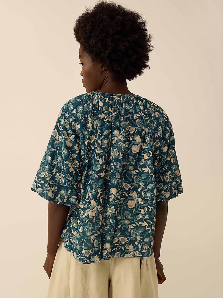 East Rohini Floral Printed Bubble Raglan Sleeve Neck Tie Top - Imagen 2 de 2