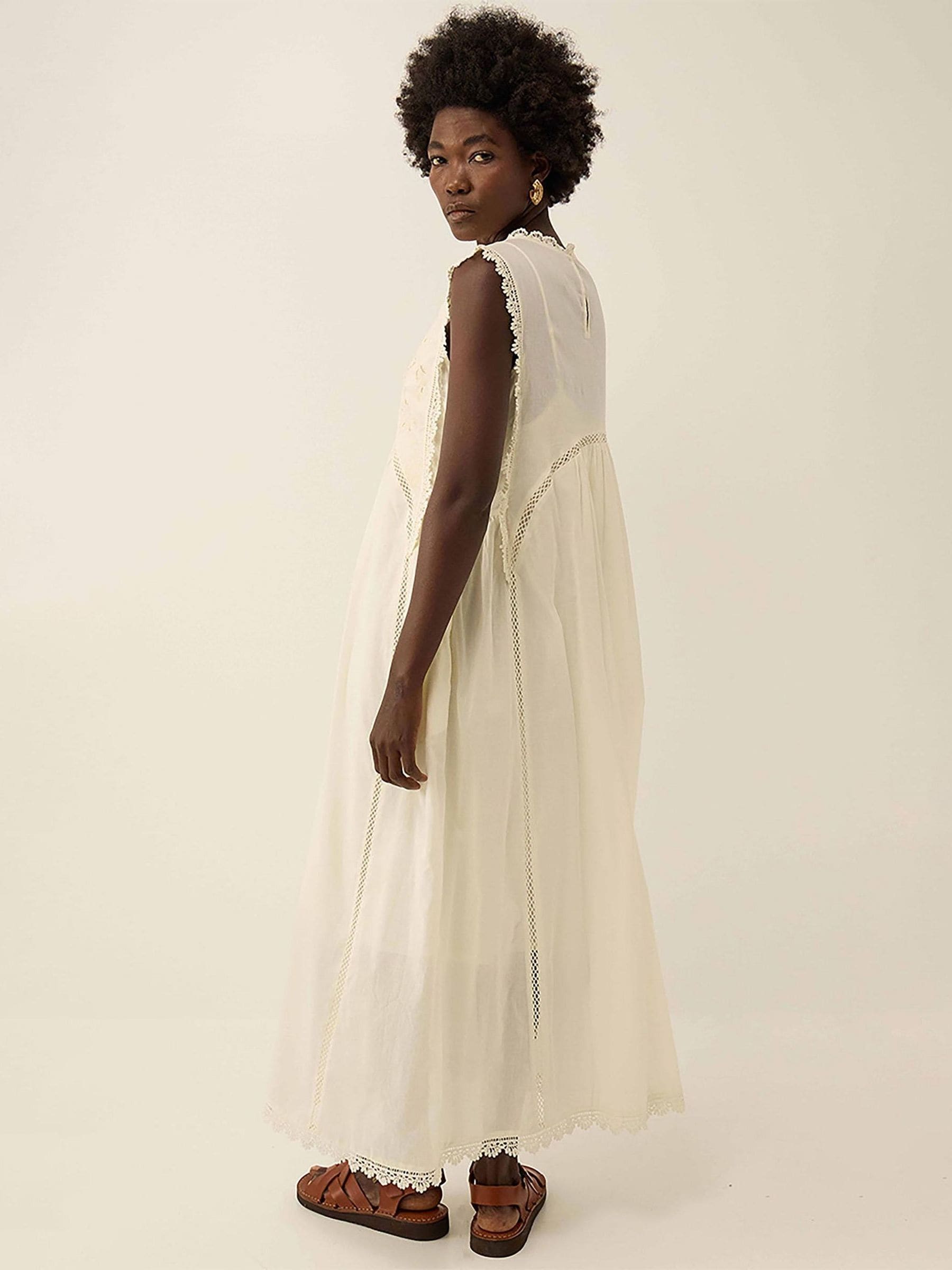 Buy East White Winnie Butter Broderie Lace Waisted Midi Dress from