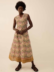 East Grey Aurelie Hand-Woodblock Botanical Border Print Wrap Midi Dress - Image 1 of 5