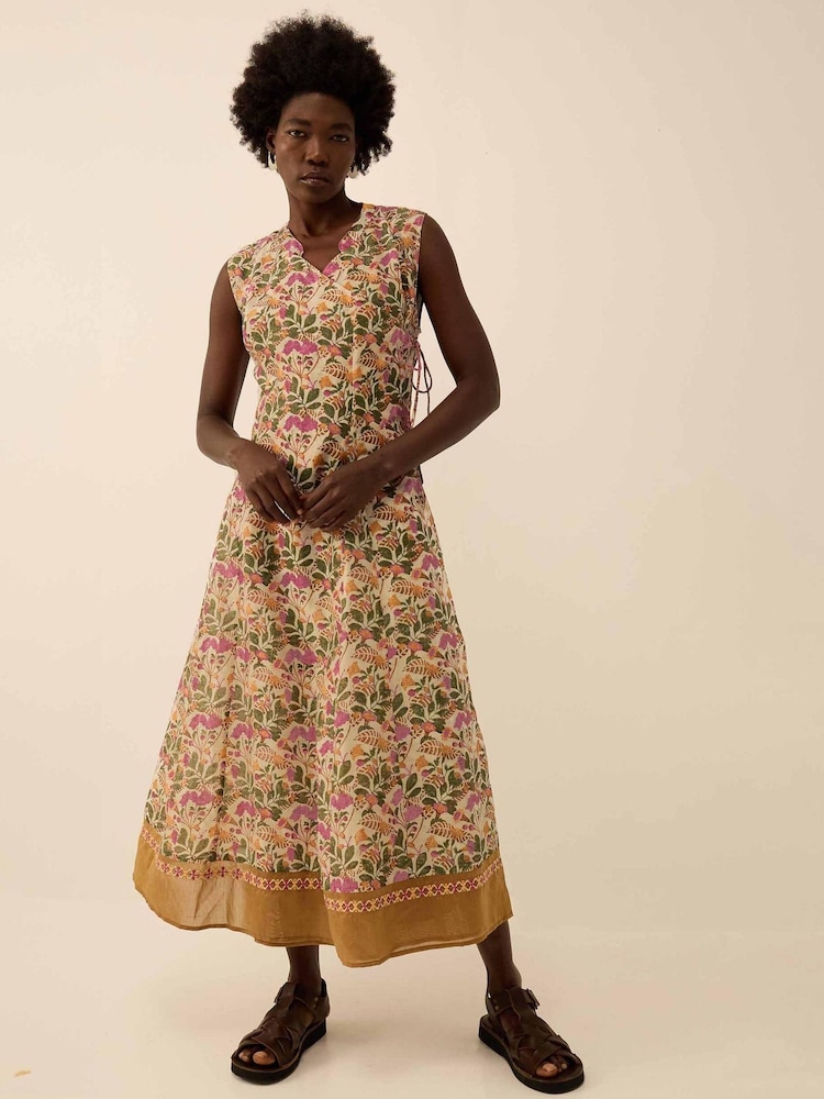 East Grey Aurelie Hand-Woodblock Botanical Border Print Wrap Midi Dress - Image 1 of 5 East Grey Aurelie Hand-Woodblock Botanical Border Print Wrap Midi Dress - Image 1 of 5