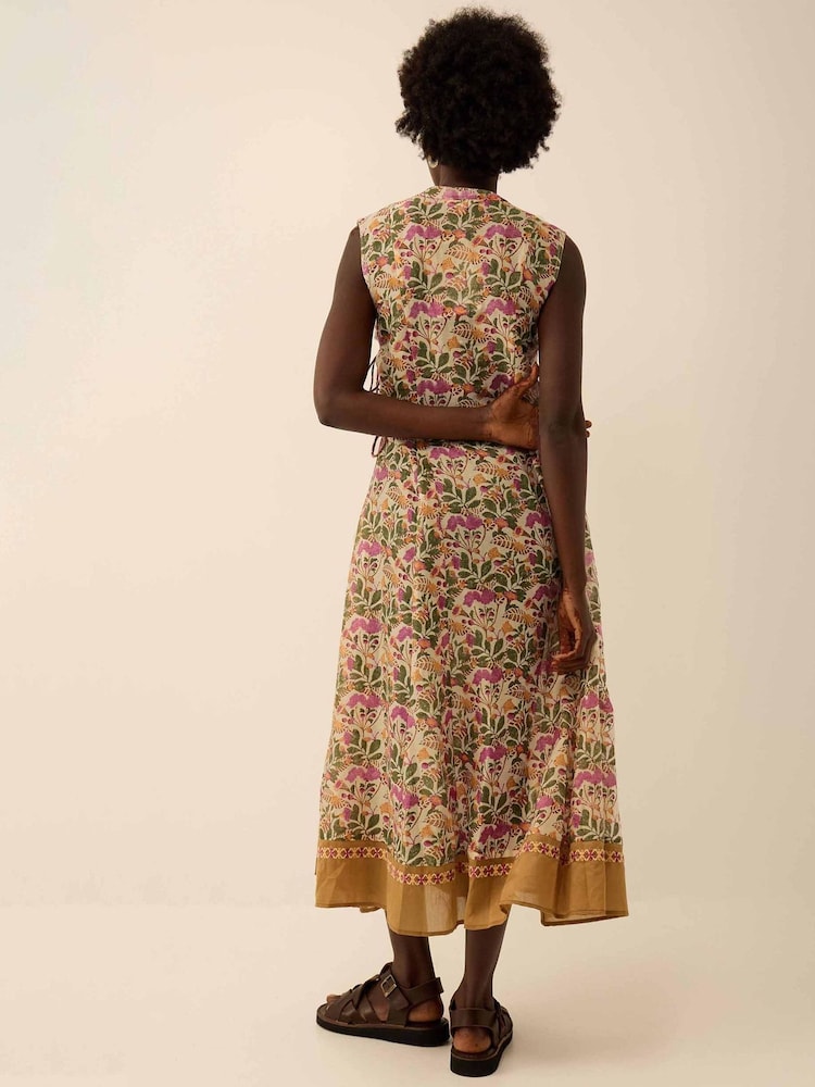 East Grey Aurelie Hand-Woodblock Botanical Border Print Wrap Midi Dress - Image 2 of 5 East Grey Aurelie Hand-Woodblock Botanical Border Print Wrap Midi Dress - Image 2 of 5