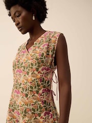 East Grey Aurelie Hand-Woodblock Botanical Border Print Wrap Midi Dress - Image 3 of 5