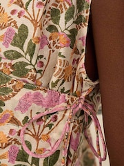 East Grey Aurelie Hand-Woodblock Botanical Border Print Wrap Midi Dress - Image 4 of 5